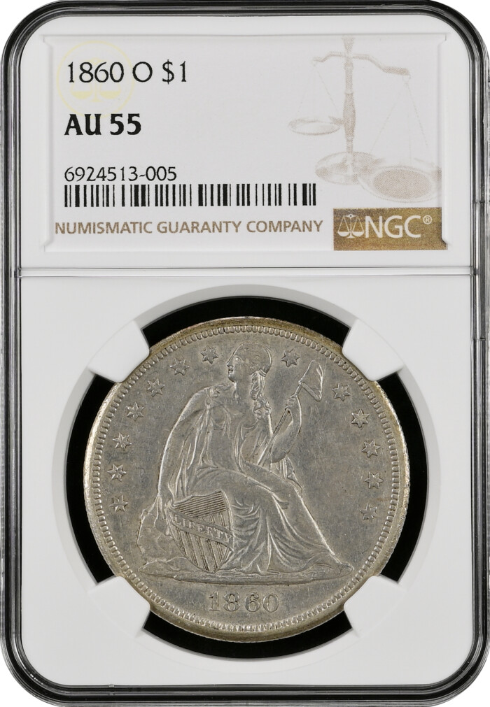 1860-O Seated Liberty Silver Dollar NGC AU55