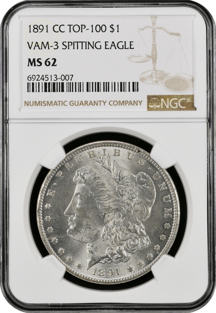 1891-CC Morgan Silver Dollar NGC MS62 VAM-3 Spitting Eagle