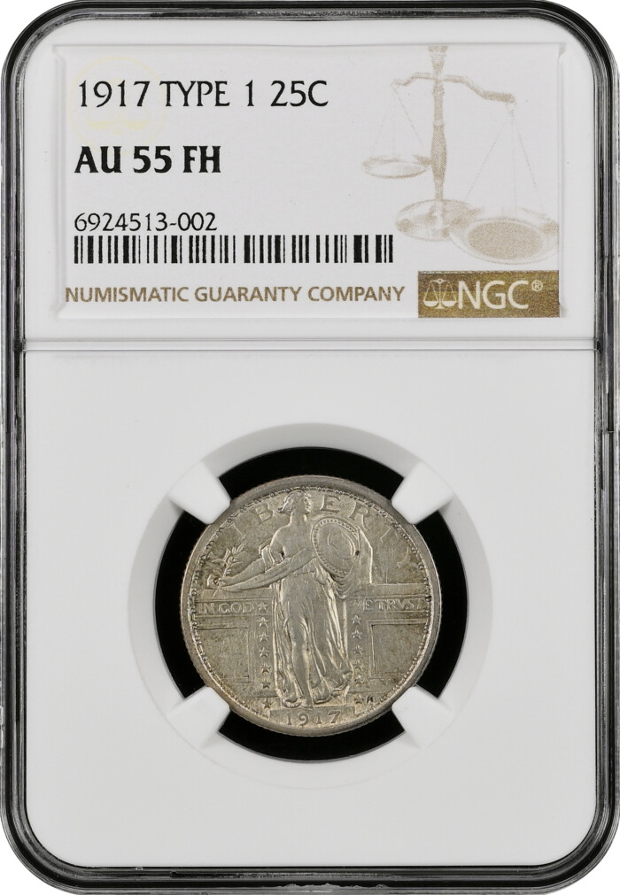 1917 Liberty Standing Silver Quarter Type 1 NGC AU55 FH