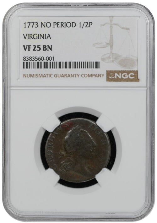 1773 No Period 1/2P Virginia NGC VF25 BN