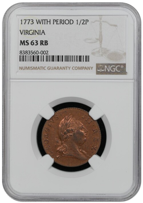1773 With Period 1/2P Virginia NGC MS63 RB