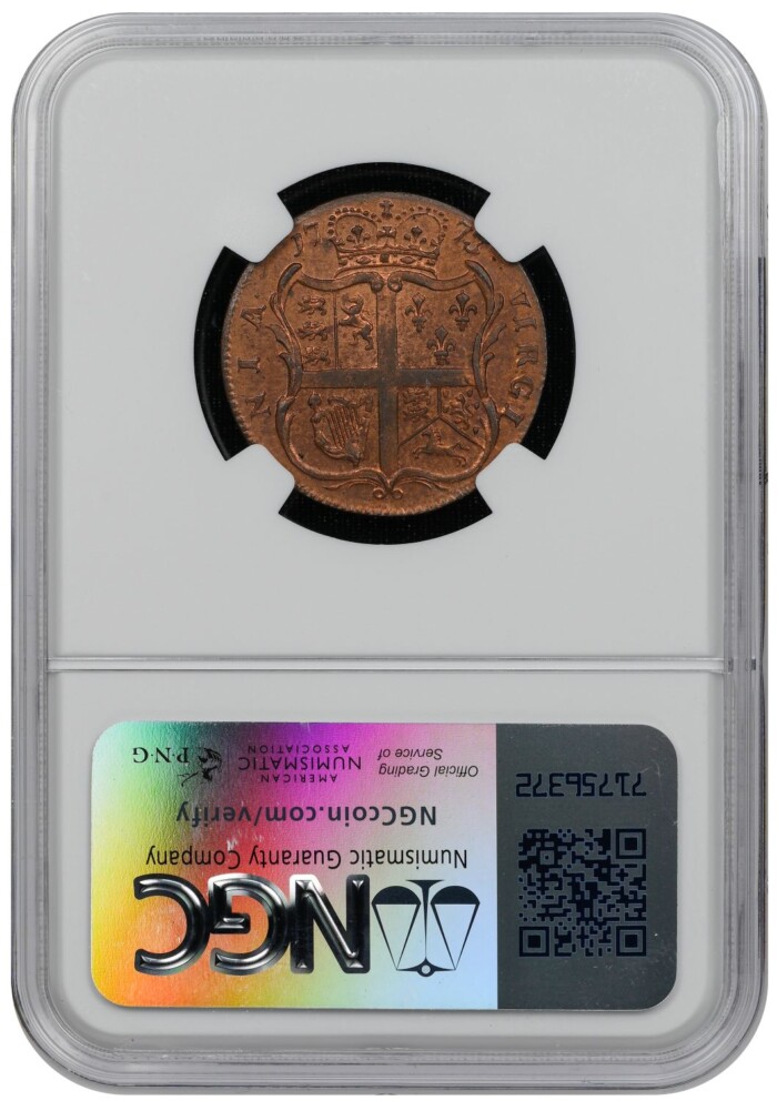 1773 With Period 1/2P Virginia NGC MS63 RB - Image 2