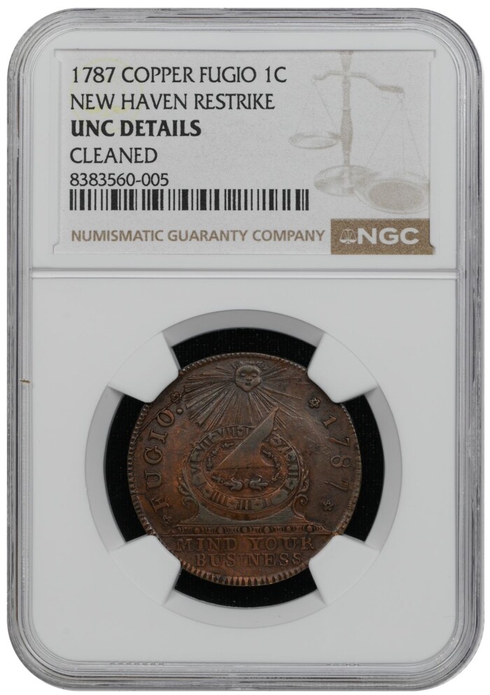 1787 Copper Fugio 1C New Haven Restrike NGC Unc