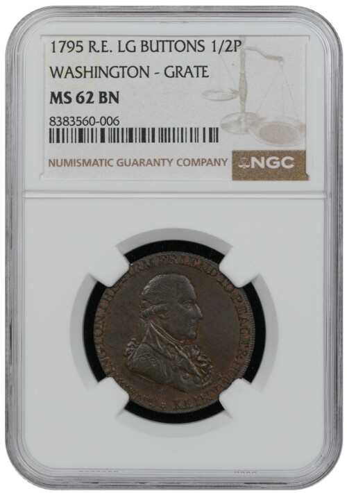 1795 R.E. Lg Buttons 1/2P Washington - Grate NGC MS62 BN
