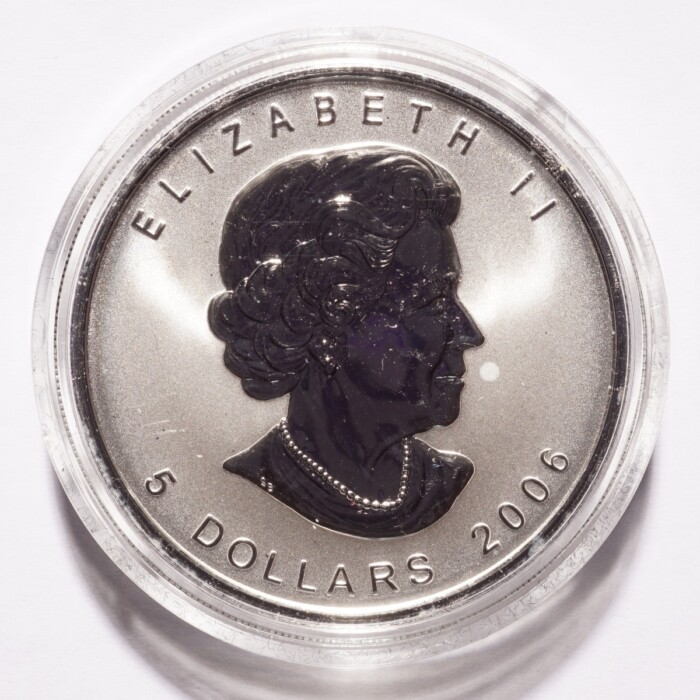 2006 Silver $5 Canadian Maple Leaf .9999 Reverse Proof Dog Privy - Image 2