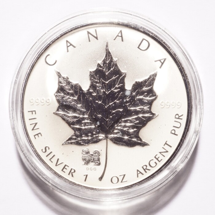 2006 Silver $5 Canadian Maple Leaf .9999 Reverse Proof Dog Privy - Image 3