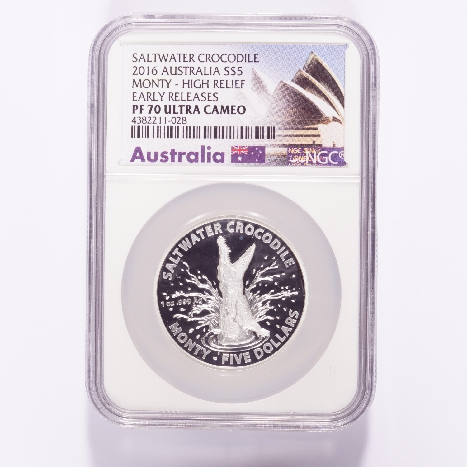 2016 Australia Silver $5 Saltwater Crocodile Monty High Relief PF70 Ultra Cameo Early Releases