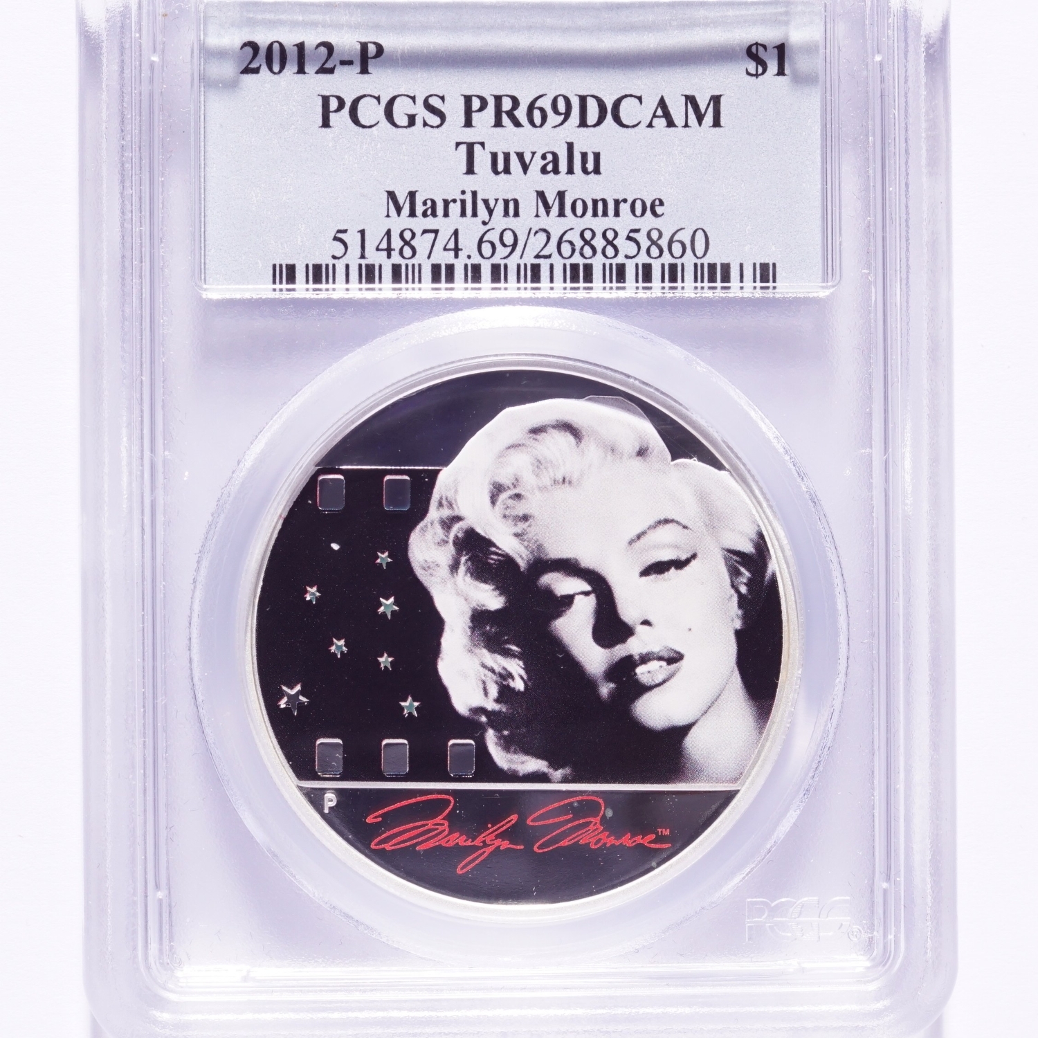 2012-P Tuvalu Silver $1 Marylin Monroe PCGS PR69DCAM