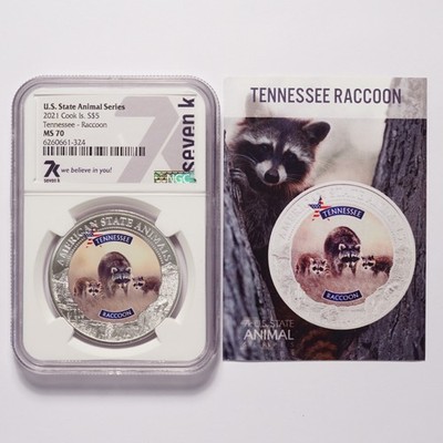 2021 Cook Is. Silver $5 Tennessee Raccoon NGC MS70 - Image 3