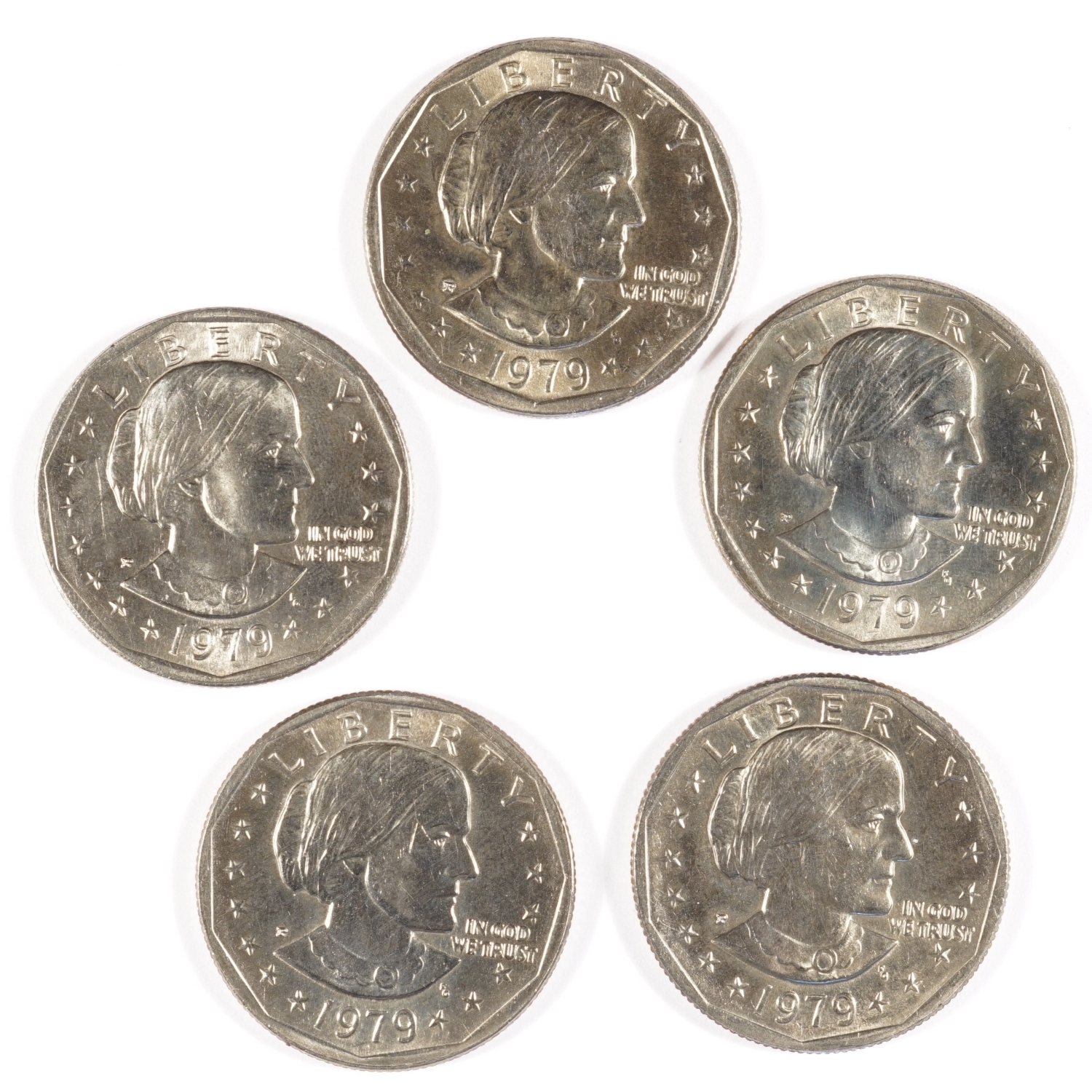 1979-P Susan B Anthony Dollars Narrow Wide Near Far 5-Coin Lot