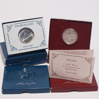 1982 Washington Silver Commemorative Proof and MS Half Dollars 6-Coin Lot - Image 3