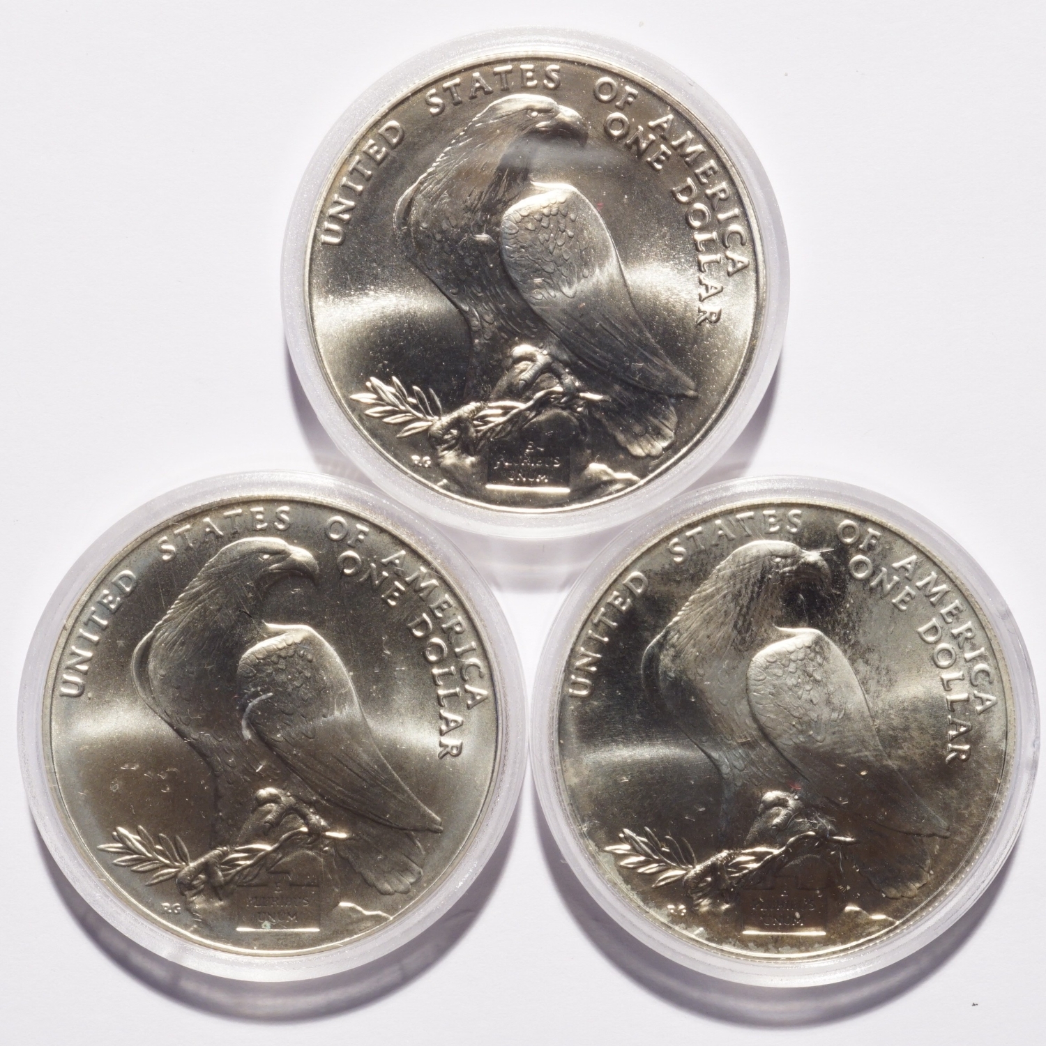 1984 P-D-S Olympic Commemorative Silver Dollar BU Three-Coin Set - Image 2