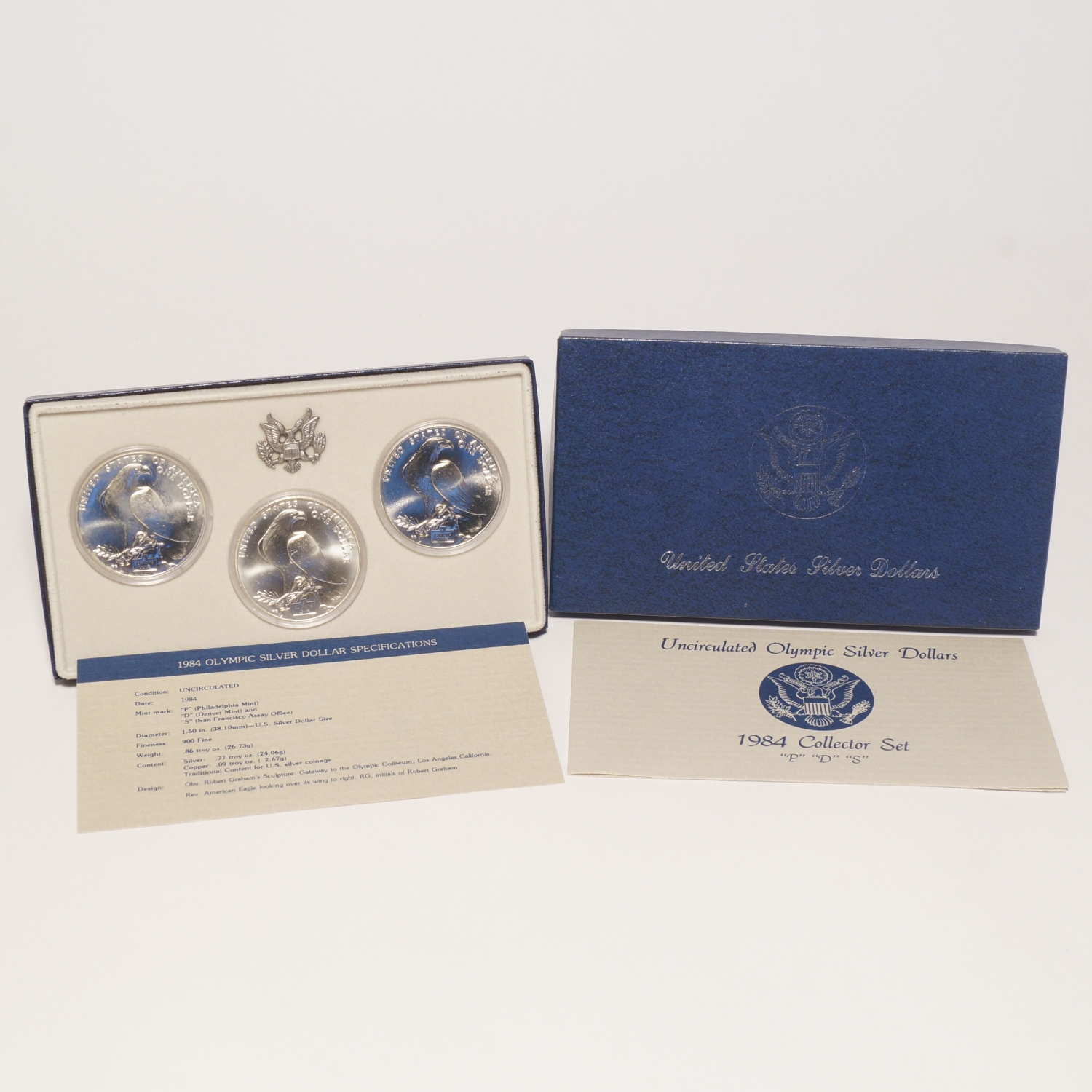 1984 P-D-S Olympic Commemorative Silver Dollar BU Three-Coin Set
