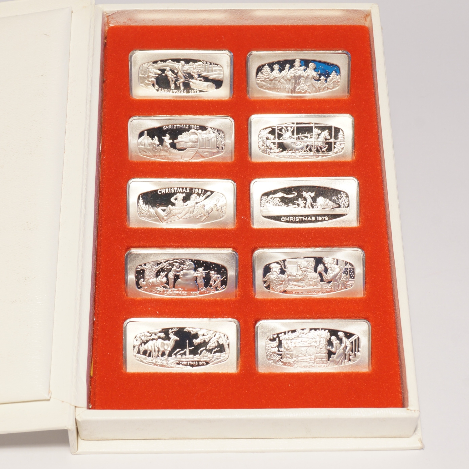 1972-1981 Franklin Mint Christmas Ingots 6000 Grains Sterling Silver - Image 3
