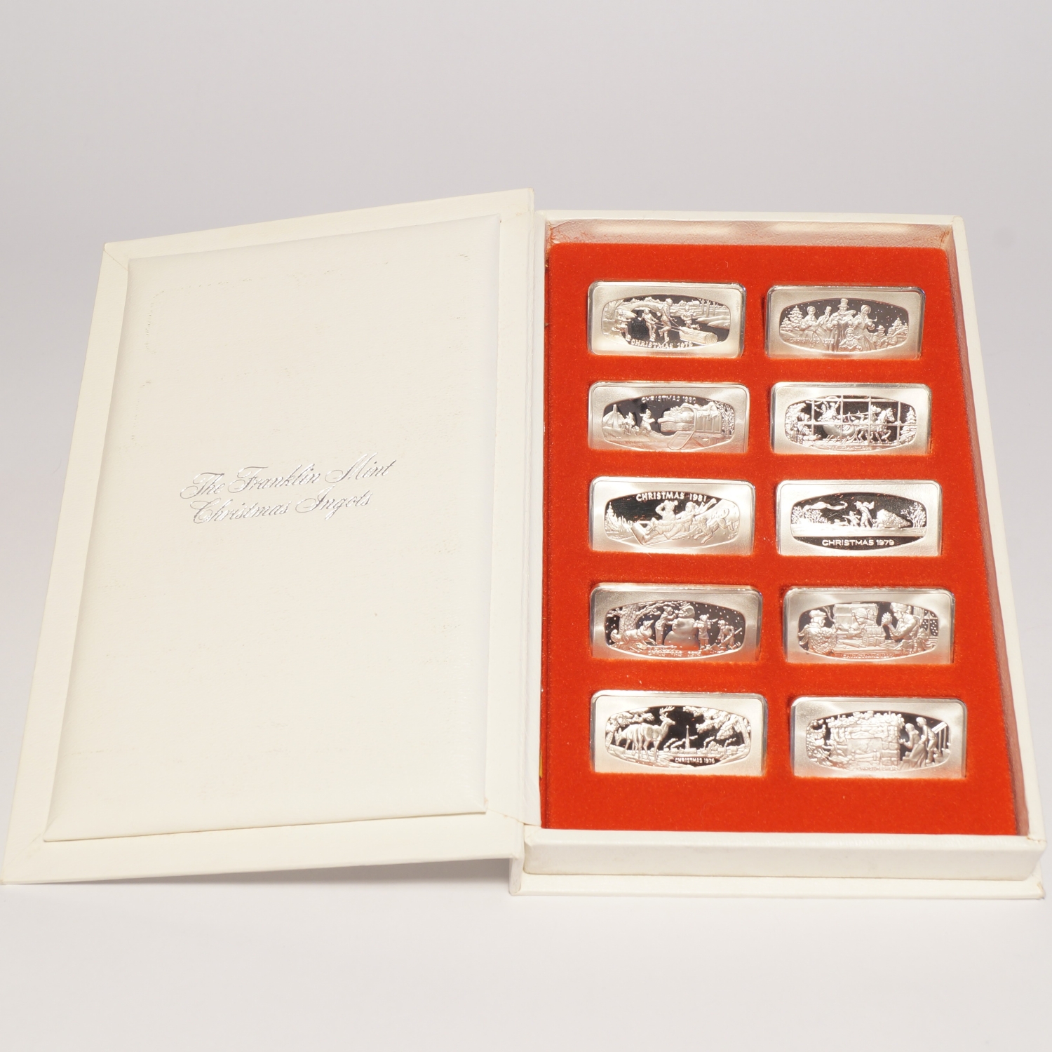 1972-1981 Franklin Mint Christmas Ingots 6000 Grains Sterling Silver