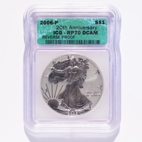 2006-P Silver American Eagle Reverse Proof Dollar 20th Anniversary ICG RP70 DCAM