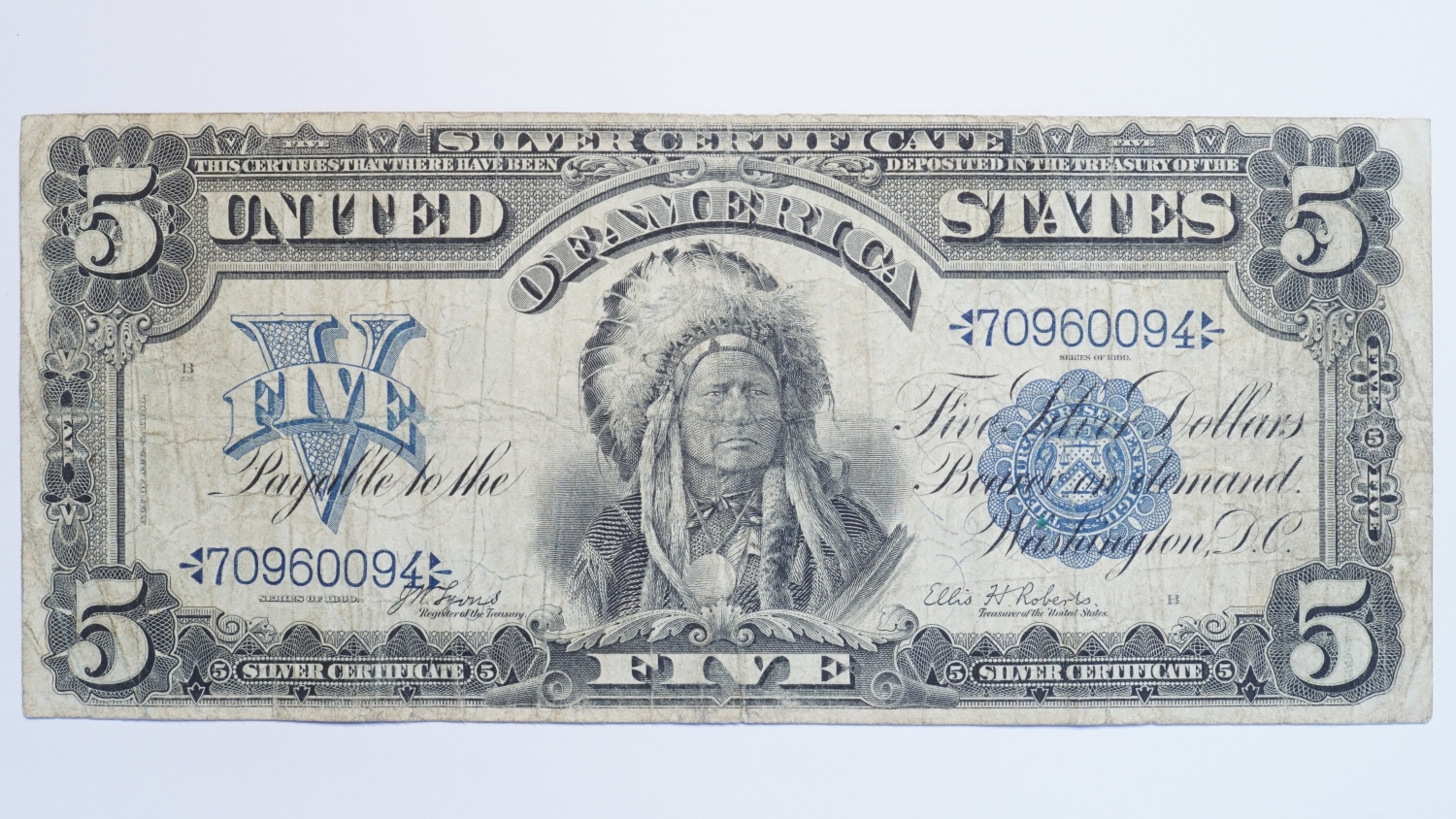 1899 Indian Chief Silver Certificate Five Dollars