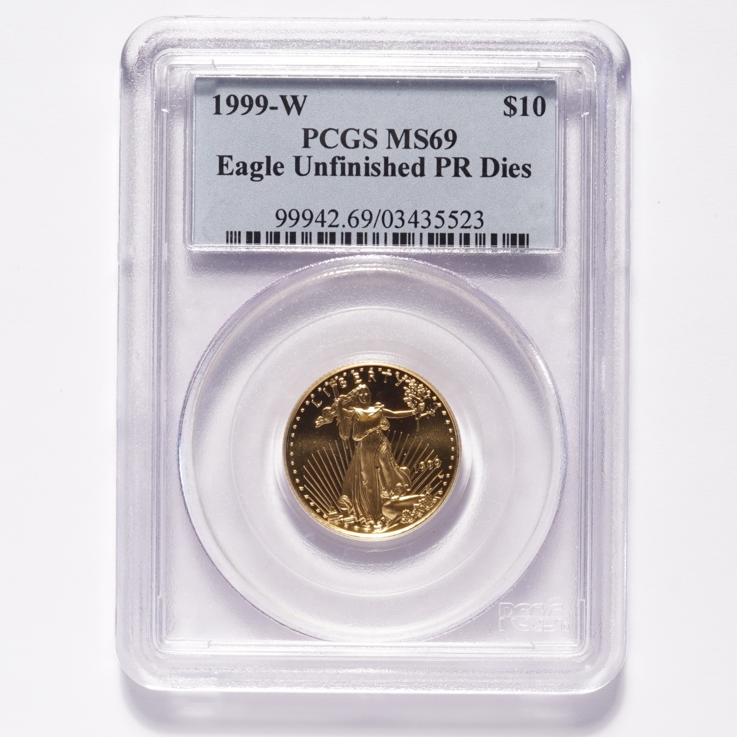 1999-W $10 Gold American Eagle PCGS MS69 Unfinished PR Dies