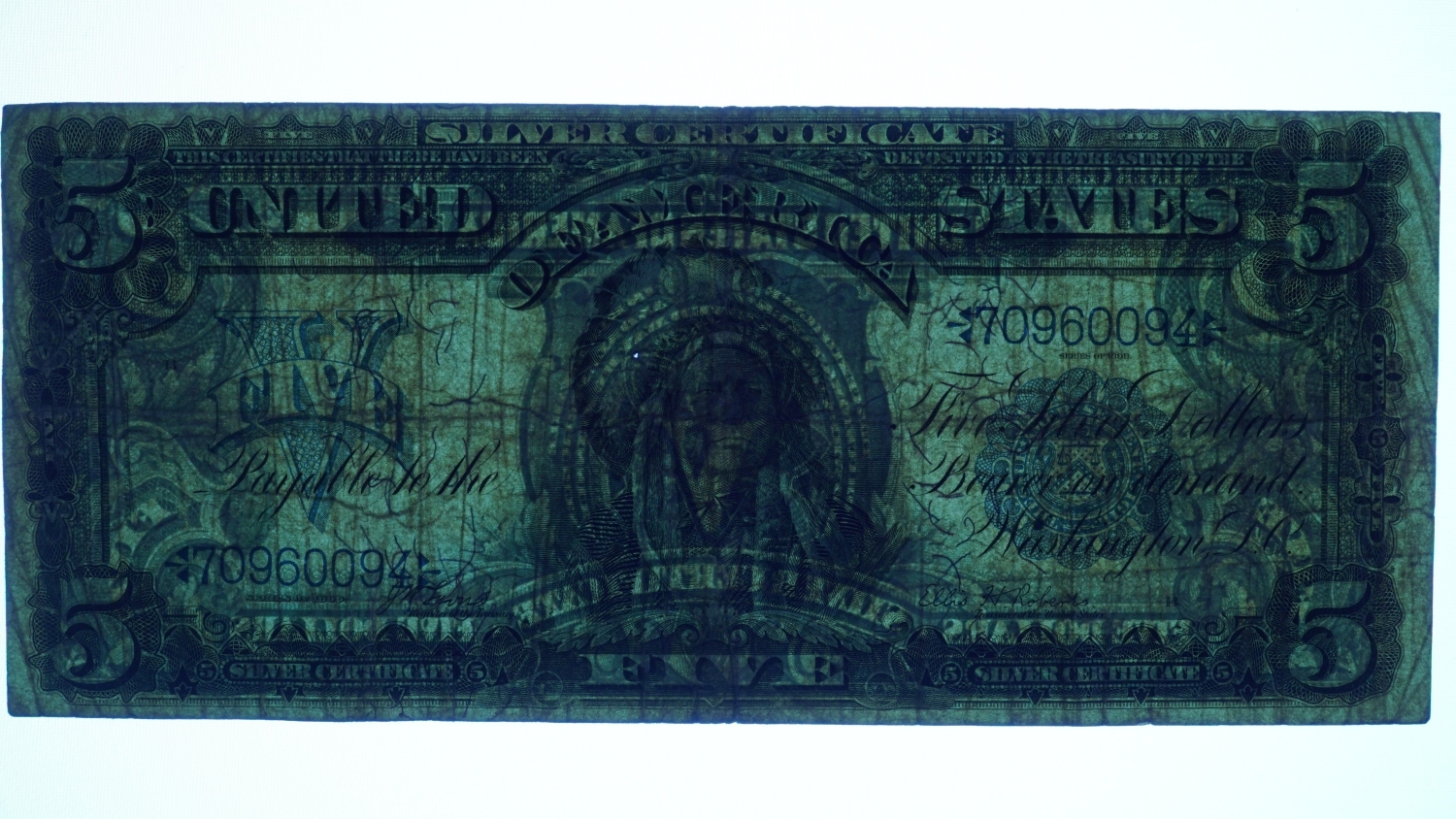 1899 Indian Chief Silver Certificate Five Dollars - Image 3