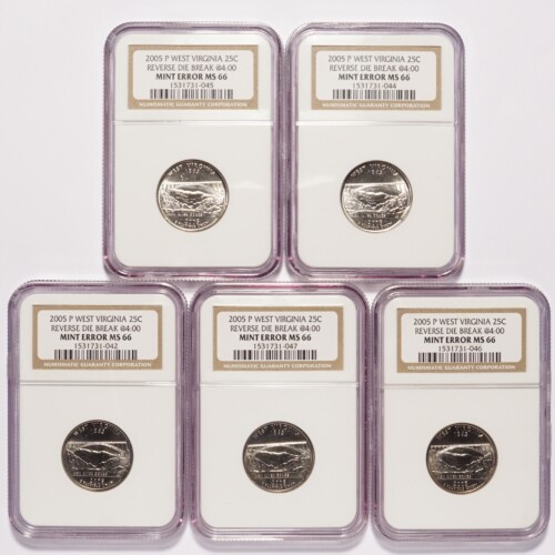 2005-P Washington Quarter West Virginia NGC MS66 Reverse Die Break 5-Coin Lot