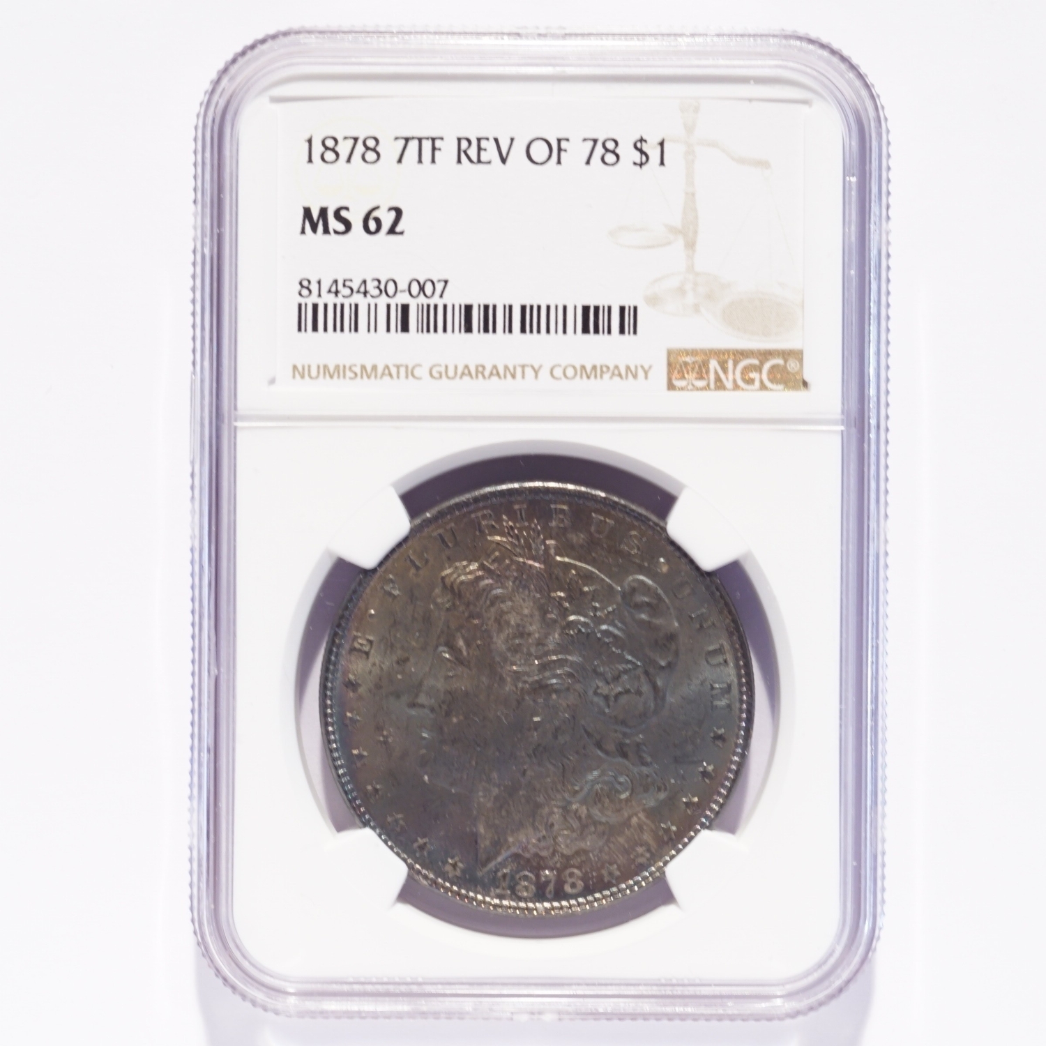 1878 Morgan Silver Dollar 7TF Rev of '78 NGC MS62