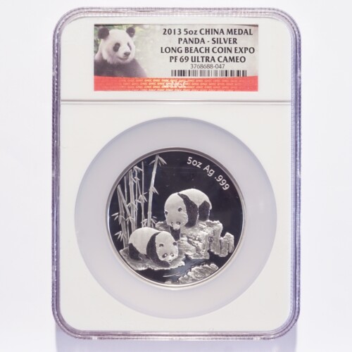 2013 China Medal Panda 5 oz Silver Long Beach Coin Expo NGC PF 69 Ultra Cameo